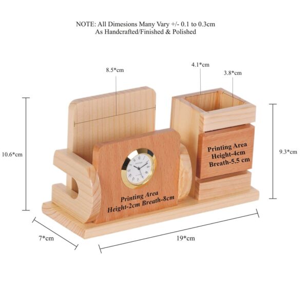 AMI-12 Personalized Gift, Name Printed, Wooden Pen Stand With Clock