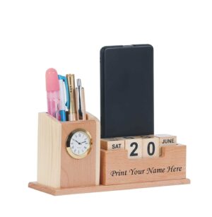 Personalized Gifts, Wooden Calendar With Your Name On It, Watch ,Mobile Phone Along With Multiple Pen Pencil Holder