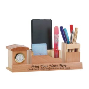 Wooden Pen Holder With Clock