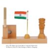 AMI-82 Customized, Personalized Gifts, Name Printed, Pen Stand Wooden Handmade Pen Holder Ashoka Pillar Indian Flag With Wooden Pen & Clock For Office Desk