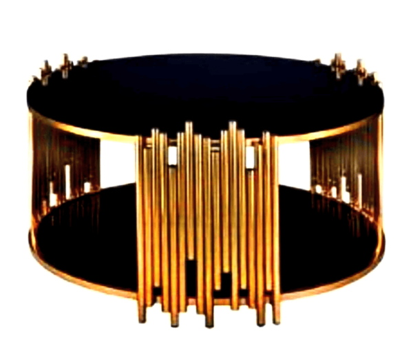 AMI-A1 Steel Contemporary Gold Finish Floating Coffee Table with Black Glass