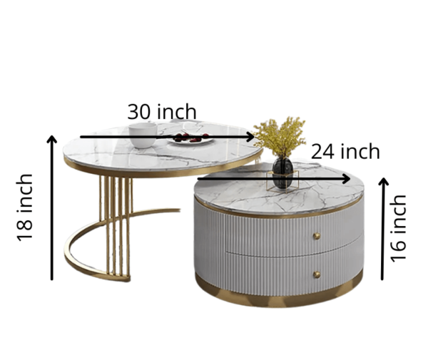 AMI-A114 2 Pieces white Round Nesting Metal with Wooden Coffee Table
