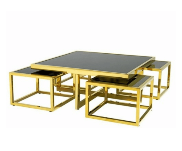 Black Glass Square Nesting Gold Coffee Table 5 set 1 Black Glass Square Nesting Gold Coffee Table 5 set