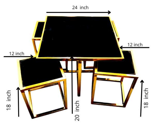 AMI-A116 Black Glass Square Nesting Gold Coffee Table 5 set