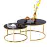 Stainless Steel Gold Finish Black Glass Coffee Table living room