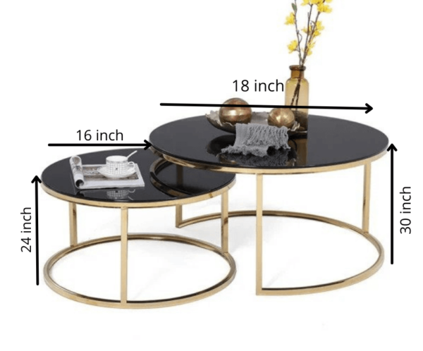 Stainless Steel Gold Finish Black Glass Coffee Table living room