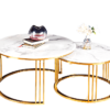 AMI-A7 Set of 2 Round Nesting Coffee or side table -Gold Metal Frame with solid white marble