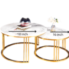 AMI-A71 Set of 2 Round Nesting Coffee or side table -Gold Metal Frame with solid white marble