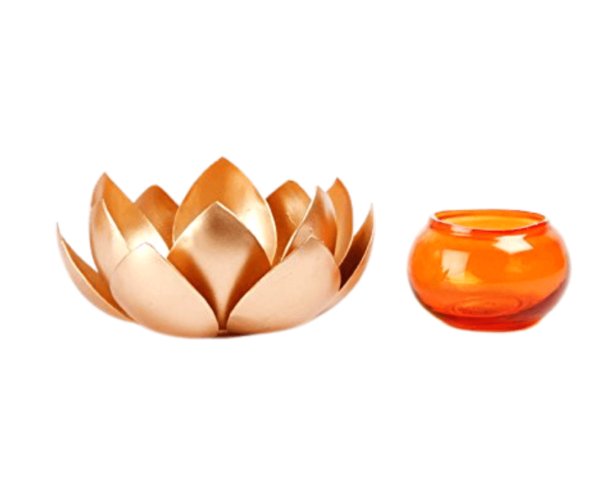 LOTUS WITH GLASS T- LIGHTS HOLDER