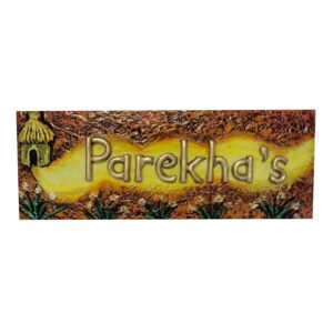 Parekha's wood carving nameplate