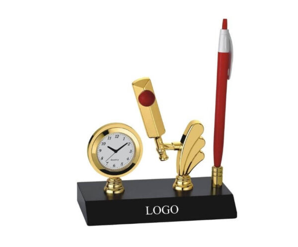 Desk Clock with Cricket Pen Stand