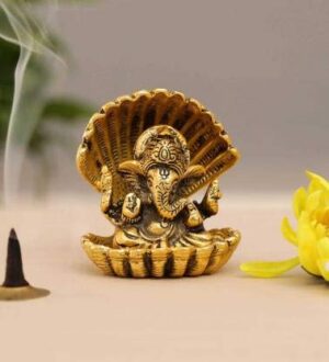 Aluminium Gold Plated Ganesha ji in Sheep Showpiece (Standard size)