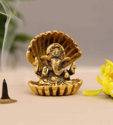 MG0003A Aluminium Gold Plated Ganesha ji in Sheep Showpiece (Standard size)