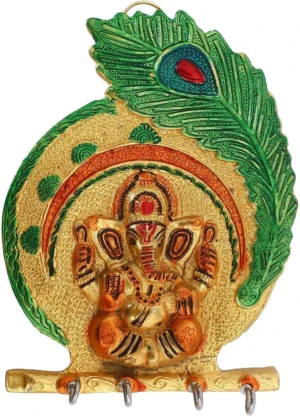 Metal Ganesha ji Key Holder with Meena Work Decorative for Wall | Ganesh Statue/Religious | Idol/Wall Hanging Ganesh/Home Decor Show Piece Gifts/Wall Sculpture Idol Key Holder Metal Key Holder