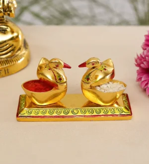MG0014A Swan Duck Shap Haldi KumKum Holder,Chandan Roli Box,Love Birds Couple Duck Pair Chopda,Kumkum Dani,Chawal,Akshat use for Pooja,Animal Showpiece & Return Gift Article