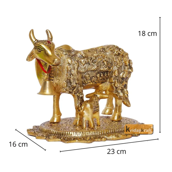 Gold Plated Kamdhenu Cow with Calf Metal Statue for Good Luck Feng Shui & Vastu Showpiece As Table Top Religious idol Gau Mata for Home Office Decorative,Animal Showpiece Figurines,Festive Gift Article...