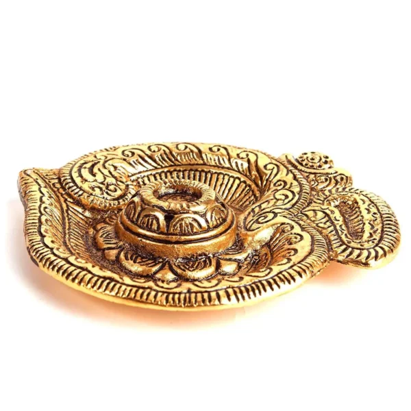 Om Shaped Metal Gold Plated Incense Stick Holder (Agarbati Stand)