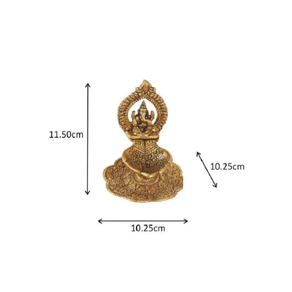 MG0031B Aluminium Metal Ganesh Diya with Swastik Engraved in Hand Hath Deepak Ganesh Gold Plated (10.2 cm x 10.2 cm x 11.5 cm,),