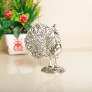 MG0032A Peacock Metal Statue,Silver Plated Peacock Showpiece Idol for Home Decorative Feng Shui As Table Top Figurine for Living Room,Office,Bedroom,Decorative & Animal Gifting Item