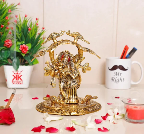 Radha Krishna Standing Playing Flute Under Tree idol Metal Statue Gold Antique Finish for Pooja & Home,Office Decorative,Radha Krishna Murti Showpiece Figurines,Religious idol Gift Article...