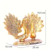 Metal Double Lovers Peacock Statue, Showpiece Figurine- Standard, Gold