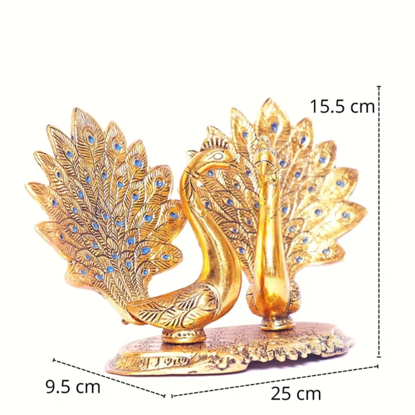 Metal Double Lovers Peacock Statue, Showpiece Figurine- Standard, Gold