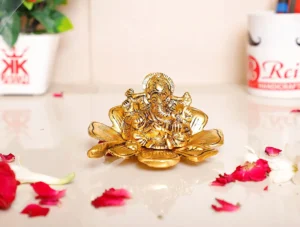 Kridaykraft Metal Ganesh Gold Polish Leaf for Home Decor and Gift Purpose(12 x12 x 8 cm)