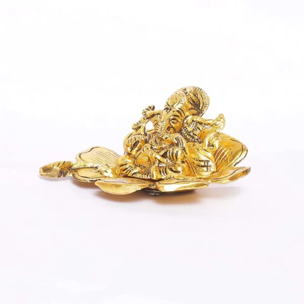 MG0058B Kridaykraft Metal Ganesh Gold Polish Leaf for Home Decor and Gift Purpose(12 x12 x 8 cm)