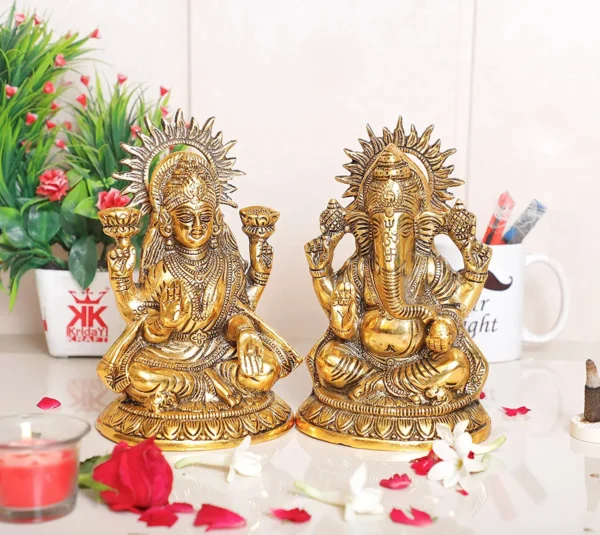 Metal Laxmi Ganesh Statue/Murti for Pooja Room & Home Office Décor,Laxmi Ganesha Idol for Diwali Gift,Religious Idol Showpiece Figurines Decorative & Diwali Poojan...