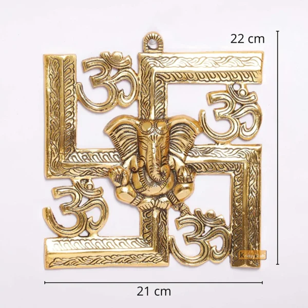 MG0070B Ganesha Metal Statue,Ganpati Wall Hanging Sculpture,Metal Swastik Ganesha Murti Lucky for Home & Office,Religious Showpiec Gift idol on Diwali,Birthday,Wall Decorative Feng Shui Article...