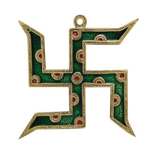 MG0081 Prince Home Decor & Gifts Wall Hanging Swastika Gold Plated with Green Meena Work for Home Decor