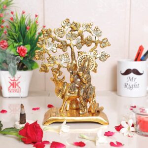 Metal Krishna Idol Statue with kamdhenu Cow Standing Under Tree Showpiece Figurine for Pooja Room & Gift,Decorative Religious Statue for Home,Office & Table...