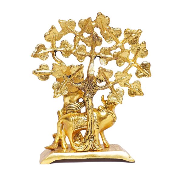 MG0085C Metal Krishna Idol Statue with kamdhenu Cow Standing Under Tree Showpiece Figurine for Pooja Room & Gift,Decorative Religious Statue for Home,Office & Table...