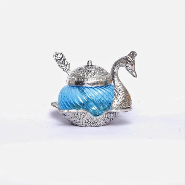 Metal Duck Shape Glass Bowl with Spoon for Saunf Supari & Dry Fruit Bowl of Home and Office Table Decorative Showpiece & Gifting Purpose