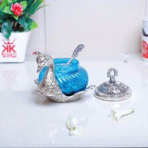 Metal Duck Shape Glass Bowl with Spoon for Saunf Supari & Dry Fruit Bowl of Home and Office Table Decorative Showpiece & Gifting Purpose