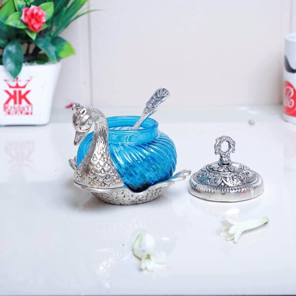 Metal Duck Shape Glass Bowl with Spoon for Saunf Supari & Dry Fruit Bowl of Home and Office Table Decorative Showpiece & Gifting Purpose