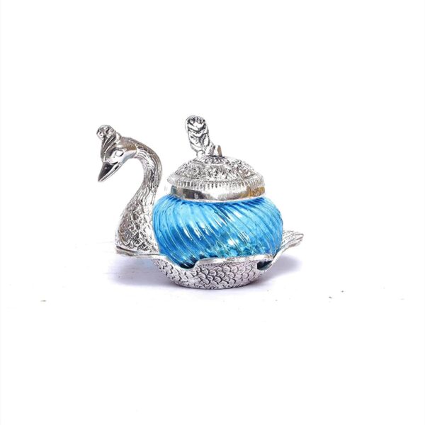 Metal Duck Shape Glass Bowl with Spoon for Saunf Supari & Dry Fruit Bowl of Home and Office Table Decorative Showpiece & Gifting Purpose