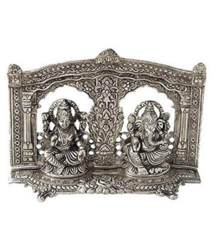 Gifts White Metal Silver Plated Royal Laxmi Ganesh Mehrav Diya God Idol