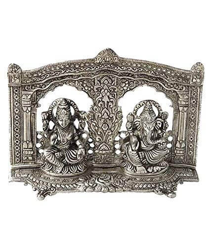 Gifts White Metal Silver Plated Royal Laxmi Ganesh Mehrav Diya God Idol