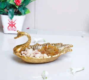 Aluminum Duck Shape Golden Finish Decorative Dryfruit Tray Bowl for Table and Home Decorative