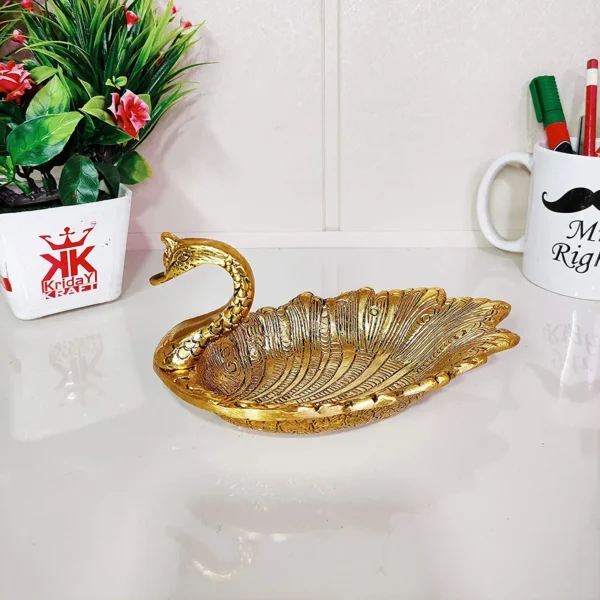 MG0107B Aluminum Duck Shape Golden Finish Decorative Dryfruit Tray Bowl for Table and Home Decorative