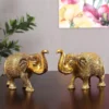 MG0111A Metal Elephant Statue Medium Size Gold Polish 2 pcs Set for Showpiece Your Home,Office Table & Gift Article,Animal Decorative Showpiece Figurines.