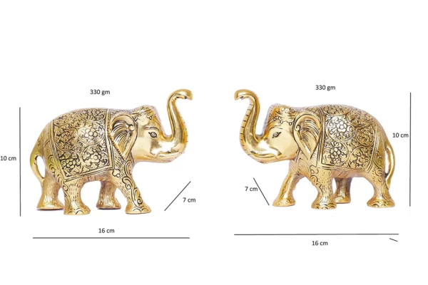 MG0111B Metal Elephant Statue Medium Size Gold Polish 2 pcs Set for Showpiece Your Home,Office Table & Gift Article,Animal Decorative Showpiece Figurines.