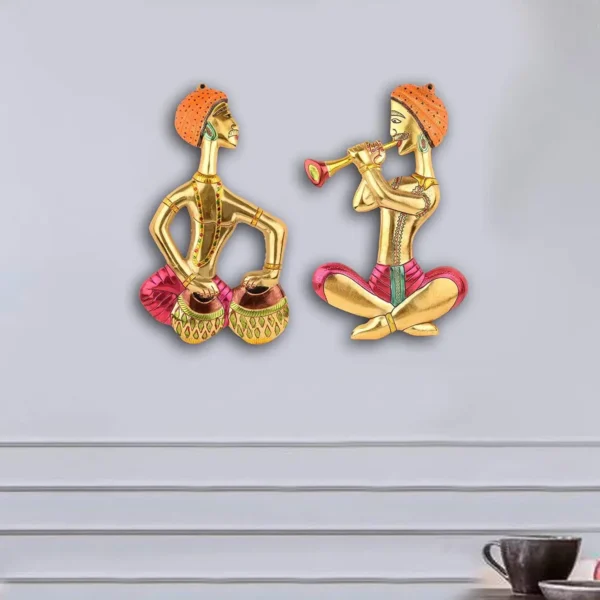 MG0113A Metal Musical Man Set Multicolor Decor Your Home ,Office Walls,Rajasthani Musicians showpiece Figurines, Gift Article...