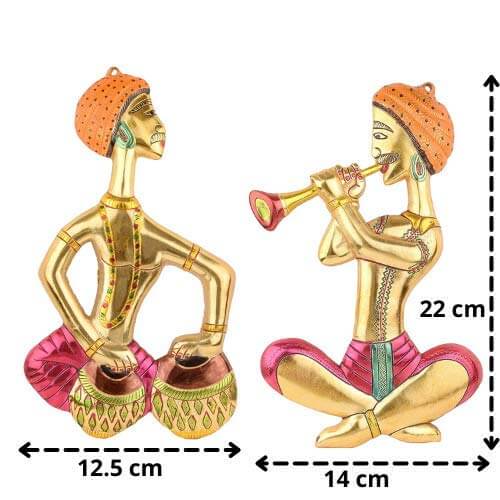 MG0113B Metal Musical Man Set Multicolor Decor Your Home ,Office Walls,Rajasthani Musicians showpiece Figurines, Gift Article...