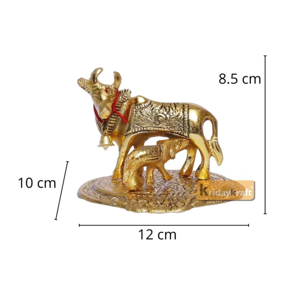 Gold Color Kamdhenu Cow with Calf Standing Metal Statue,Gau MATA Murti Lucky for Home,Office,Animal Showpiece & Decorative Gift Idol...