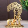 MG0120A Kamdhenu Cow with Krishna Standing Under Tree Plying Flute Metal Statue (12 X 8 X 17 cm, Gold)