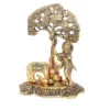 MG0120B Kamdhenu Cow with Krishna Standing Under Tree Plying Flute Metal Statue (12 X 8 X 17 cm, Gold)