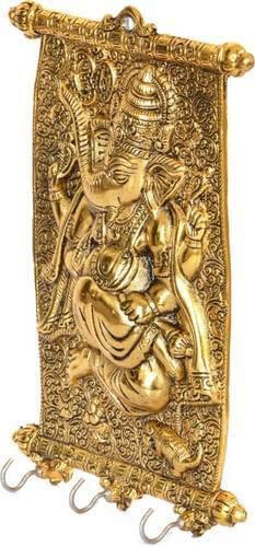 MG0121B Aluminium Calendar Ganesha ji Key Holder Decorative for Wall (Golden)