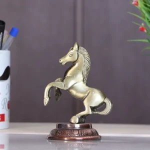 Metal Jumping Horse Statue for Wealth, Income, Shining and Bright Future (8.5 x 6.5 x 12 cm, Grey)